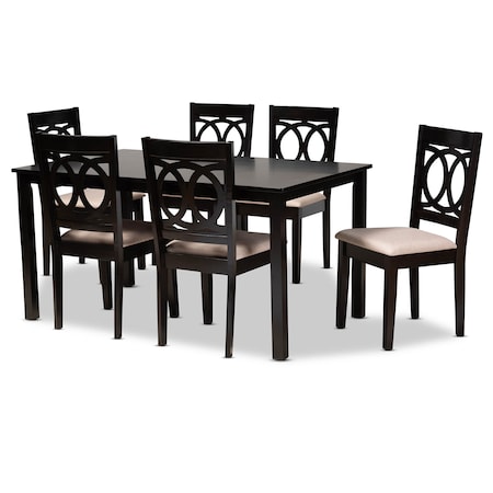 Baxton Studio Lenoir Sand Upholstered Espresso Wood 7-Piece Dining Set 162-10523-10519